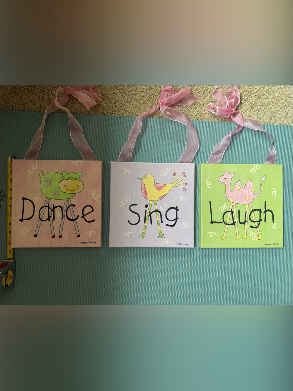 Dance Sing Laugh Wall Art Trio - Pink Green Lilac Nursery Canvases